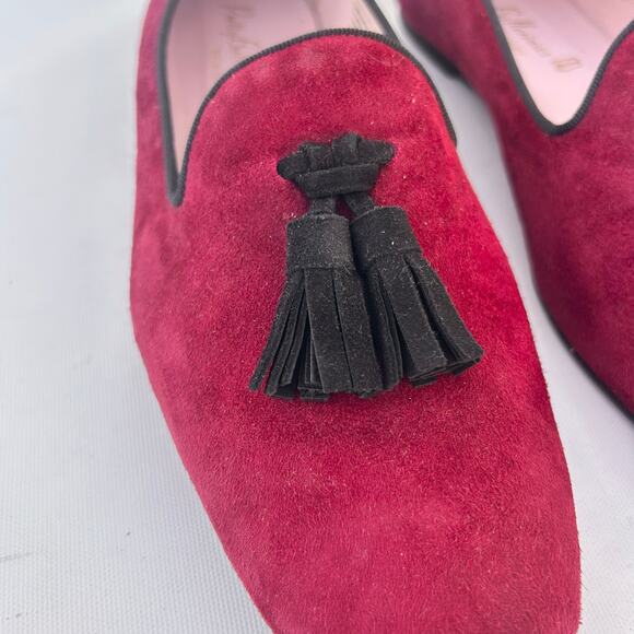 Pretty Ballerinas Burgundy Suede Black Tassel Loafers Preppy 41 Red Flats 10 - Picture 6 of 9